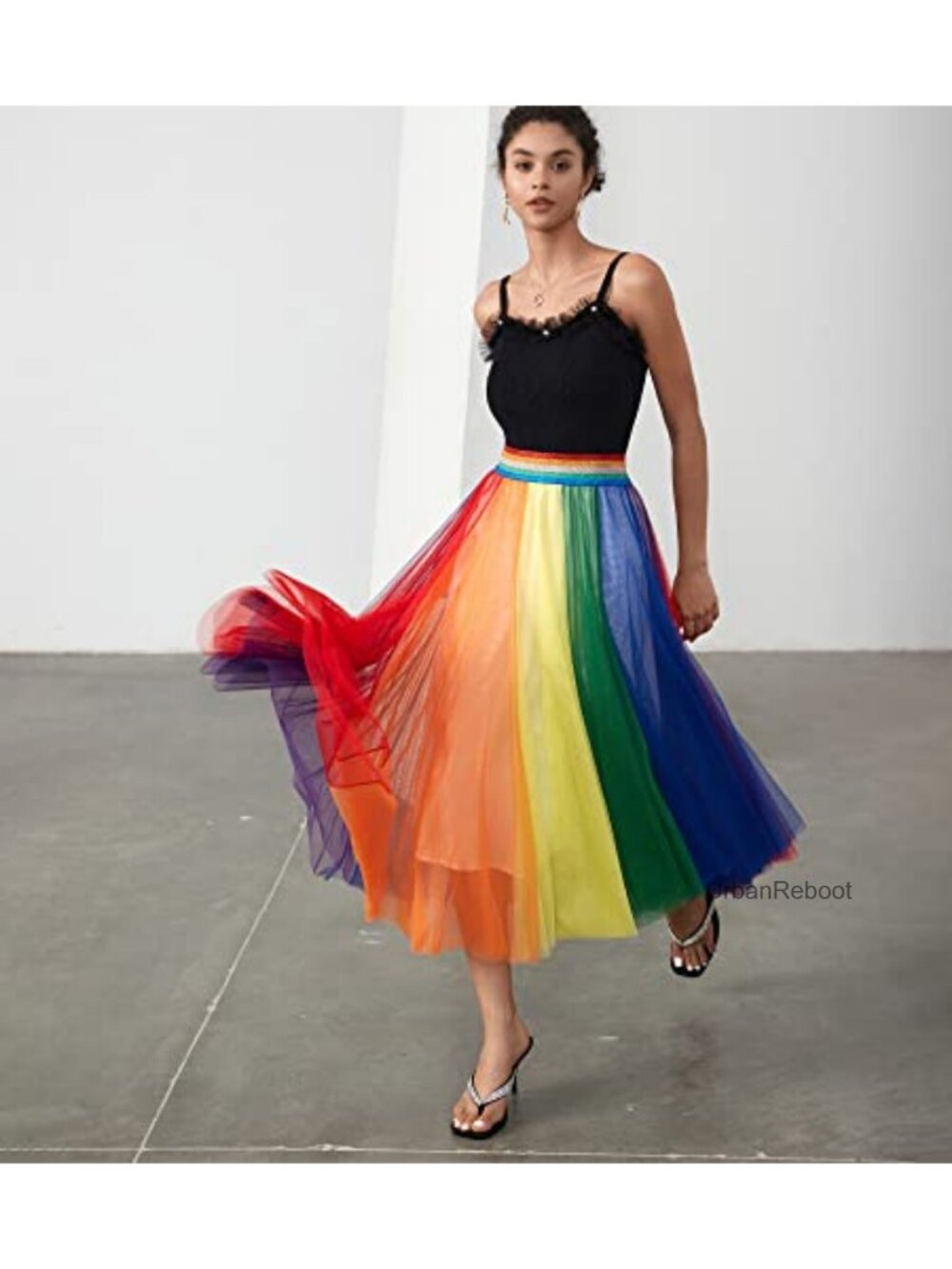 Women Pleated Long Tulle Skirt High Elastic Waist Swing Casual Midi Skirt - Picture 2 of 6